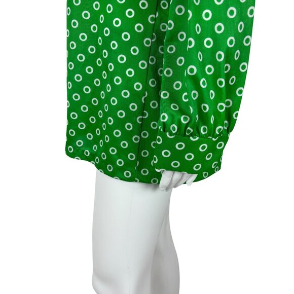 Vintage 70s Circle Top Women's XL Green Shiny Swim Cover Up Long Sleeve Shirt - Picture 8 of 10